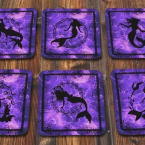 Coaster Set 6piece Purple Mermaid Silhouettes